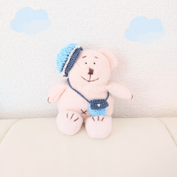 ぬいぐるみ用】ニット帽＆マフラーセット（ブルーのラメ）ひもを通せる