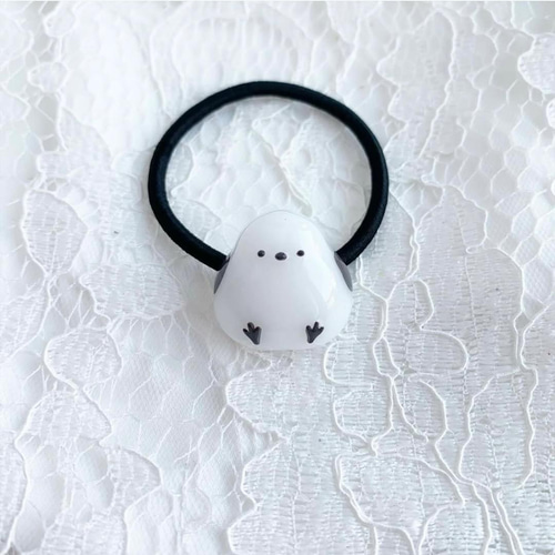 2259】ぷっくりシマエナガちゃんのヘアゴム(A) ゴム接着済み ヘアゴム