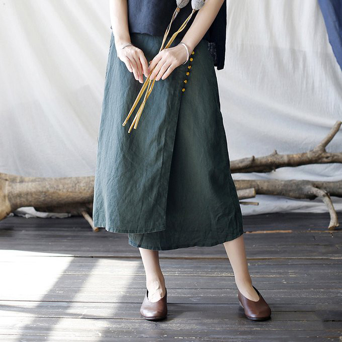 綿麻　スカート　ゆとり 夏　お洒落なデザイン