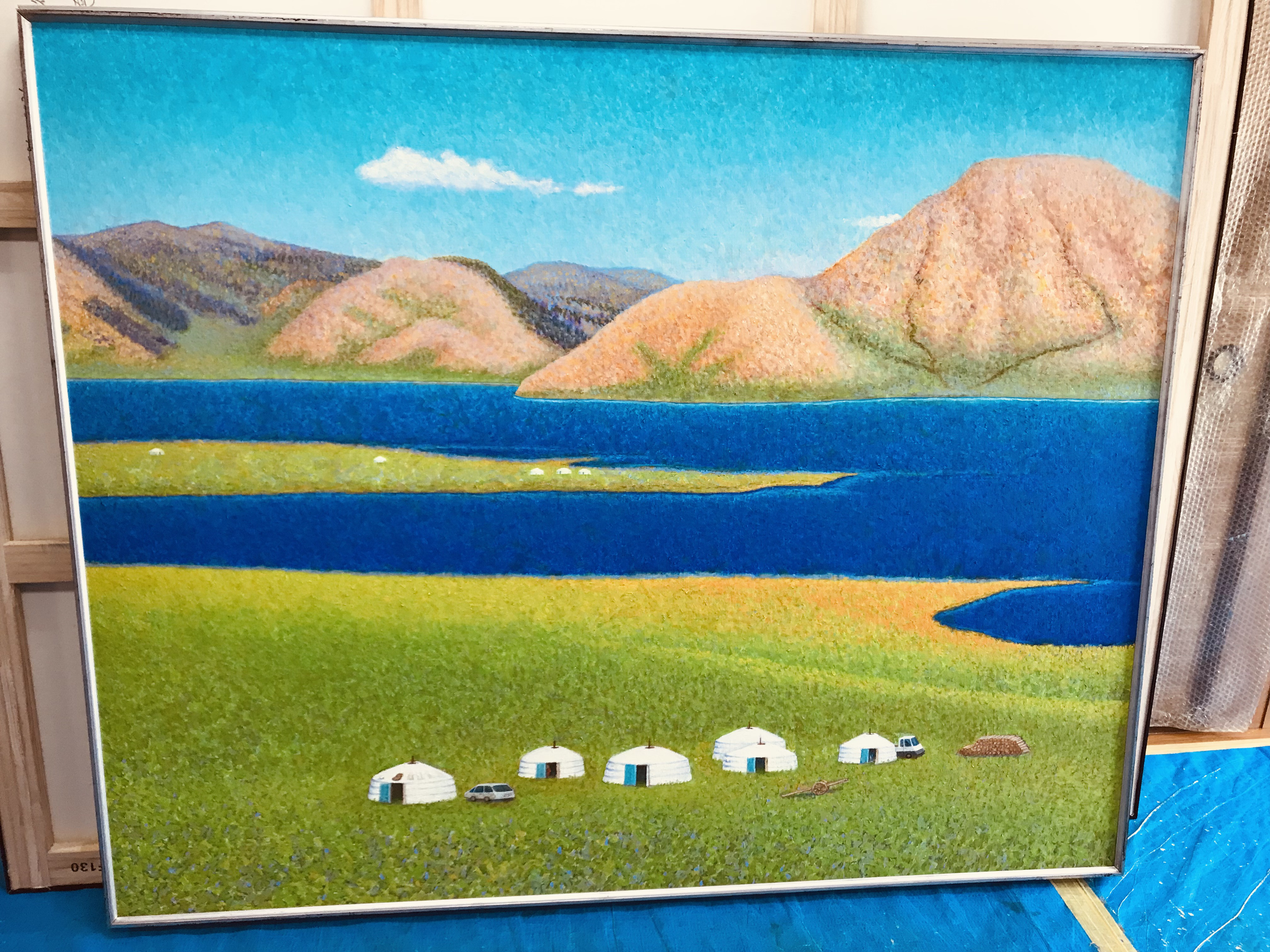「草原ふるさと」　手描き　油絵　風景画　原画　油彩画 5830b578b7cf1ecf578c42d9d5fcdc