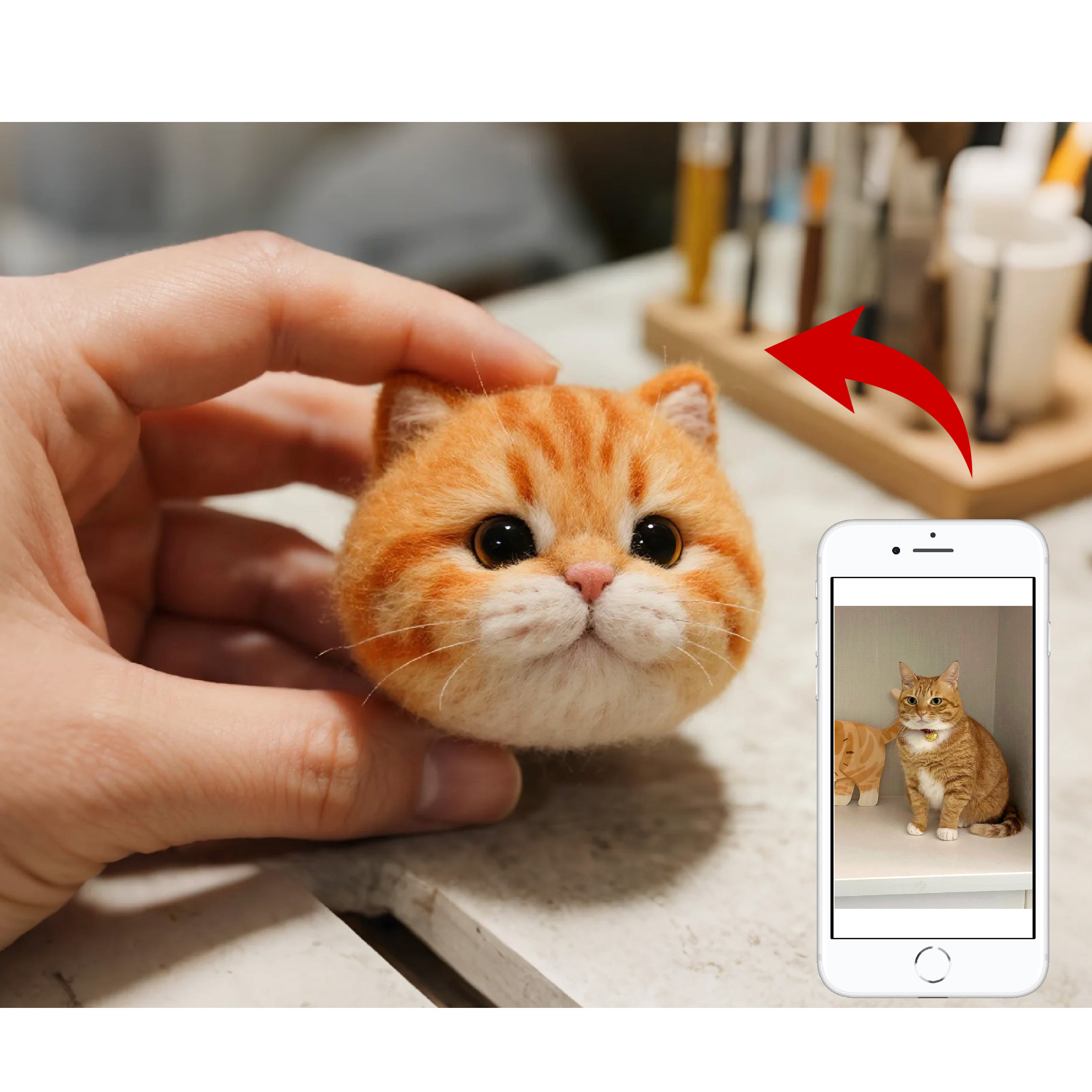 【純手作り】フェルト猫の顔チャーム｜独特な猫の肖像、精緻な手作りアートで毎日を温かく彩る