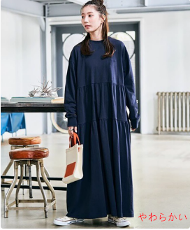 日系2025秋上新胸元刺繍アルファベットゆったり遮肉長袖ワンピース女