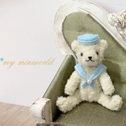 Saeri Bear ティアラ付き青色ミニチュアテディベア テディベア | ミニベア - セーラーベア / ネイビーベア スマーティ