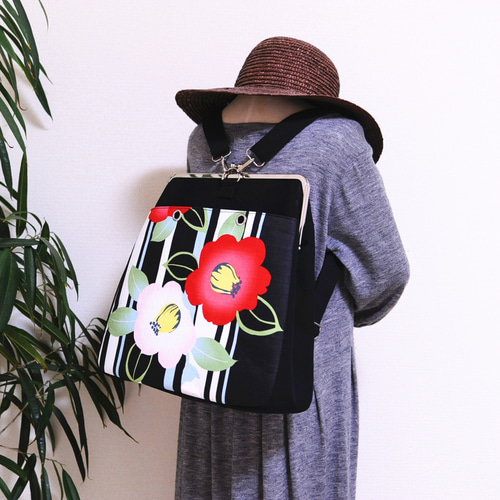 #478 と薔薇　ヨーロッパ風　3way 【ハンドメイド】がま口バッグ　白鳥 Yuruwa*オリジナル Yuruwa* - がま口バッグ（コリラックマデザイン） バッグ