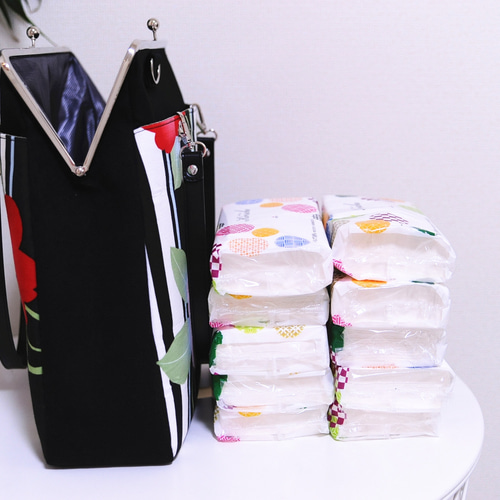 がま口3way｜椿柄＊夏のおでかけに＊浴衣にも合う＊A4対応＊トート