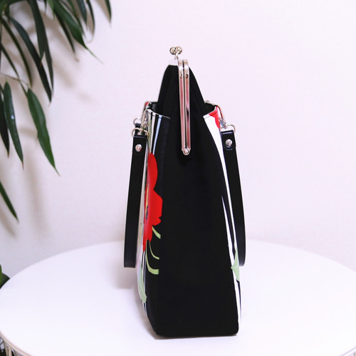 がま口3way｜椿柄＊夏のおでかけに＊浴衣にも合う＊A4対応＊トート