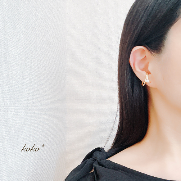 【送料込み】NEW♡片耳用 パール イヤーカフ イヤカフ ロングタイプ ゴールド 韓国 アクセ アクセサリ 送料無料 6枚目の画像