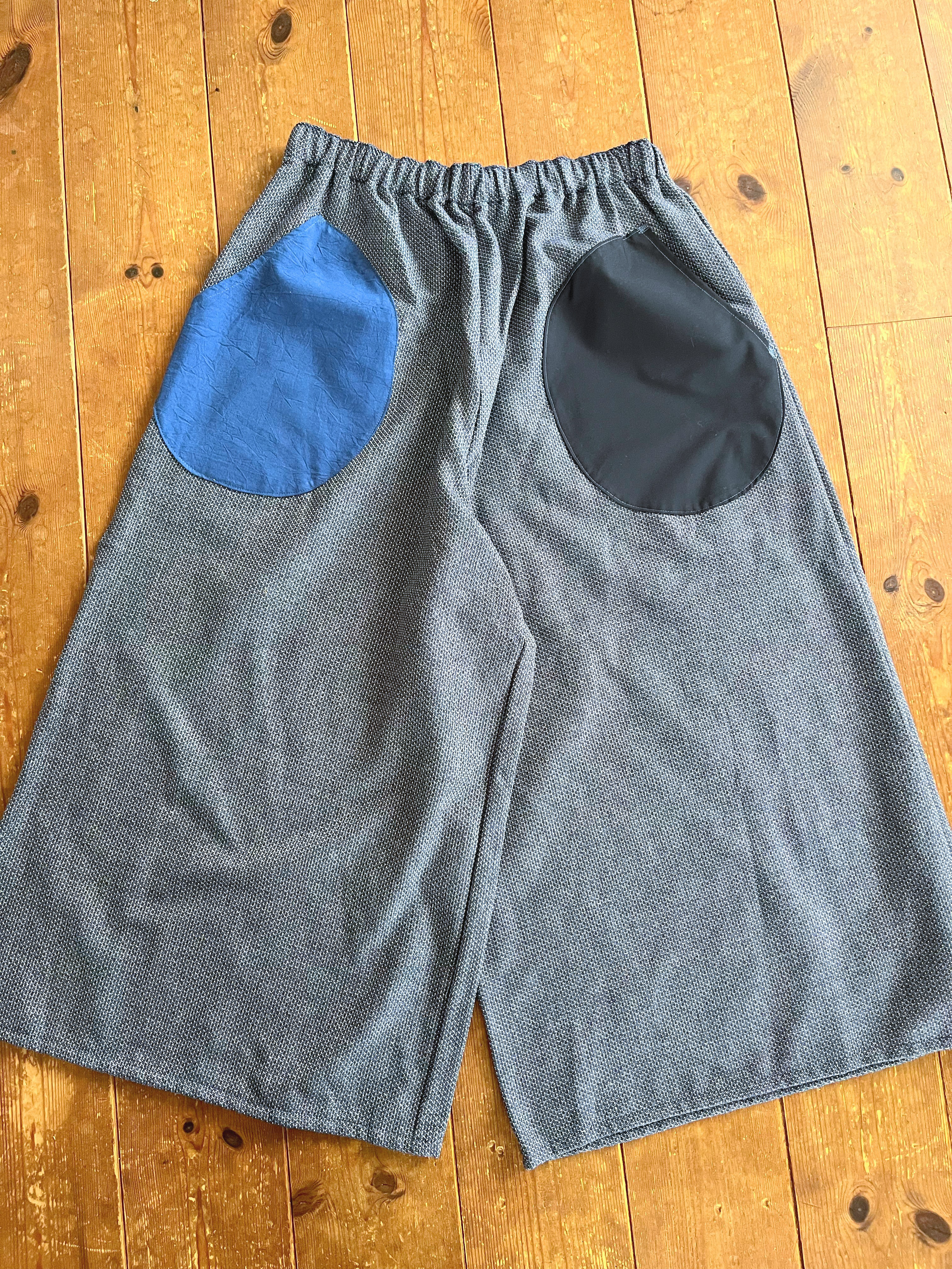 ガウチョパンツ ワイドパンツ ブルーグレー ツイード調