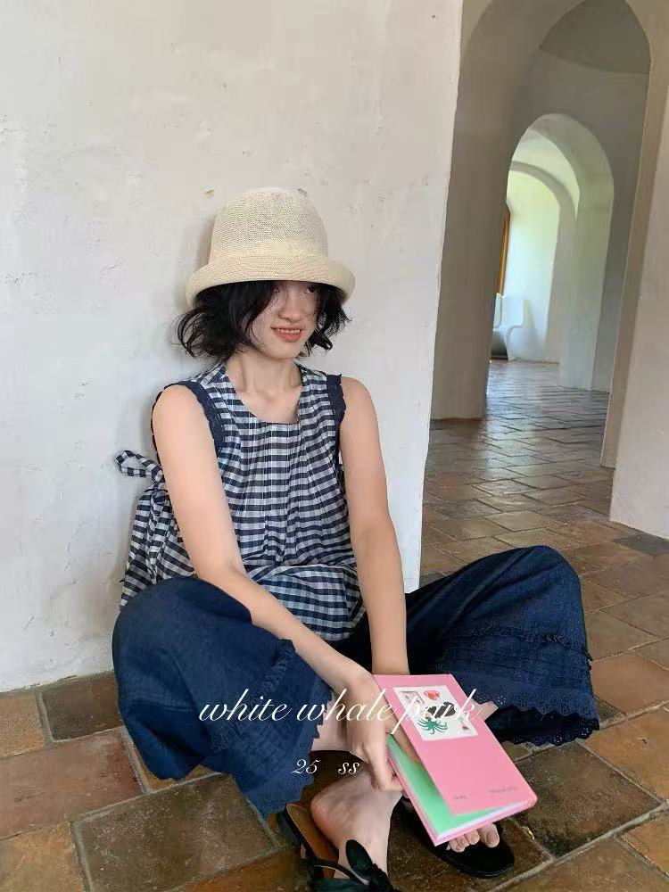 ノースリーブトップス　タンクトップ　チェック柄