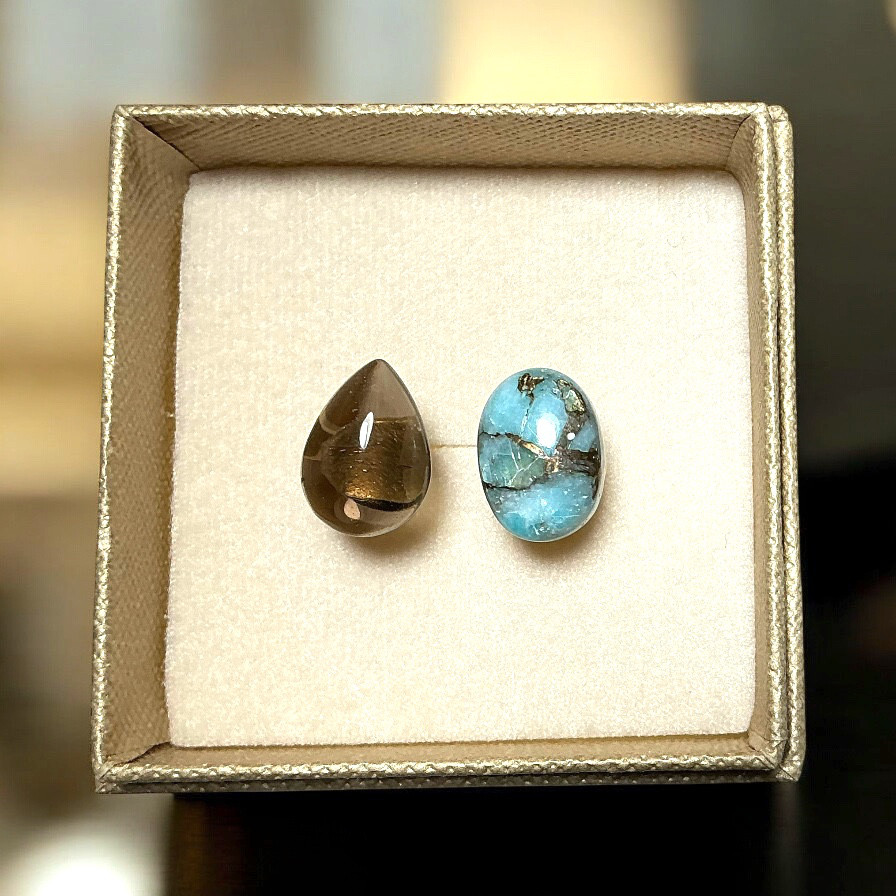 Op.34 《天然石の協奏曲》ブラウンクォーツ＆コッパーアマゾナイト　フォークリング　フリーサイズ