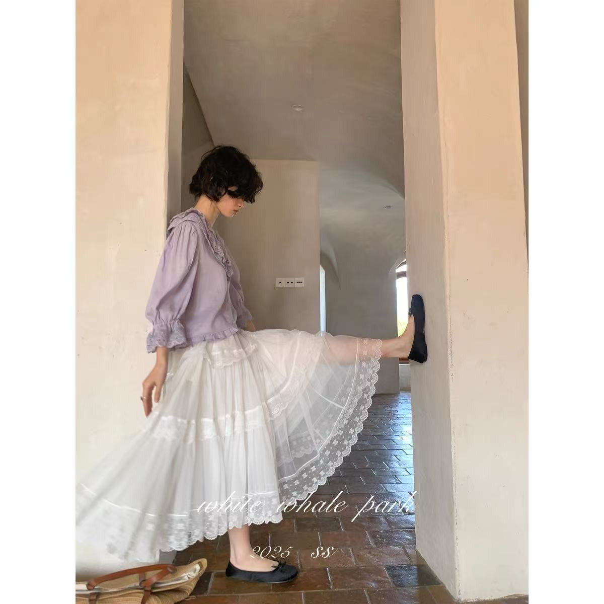 レース付きスカート　チュールスカート　ロングスカート