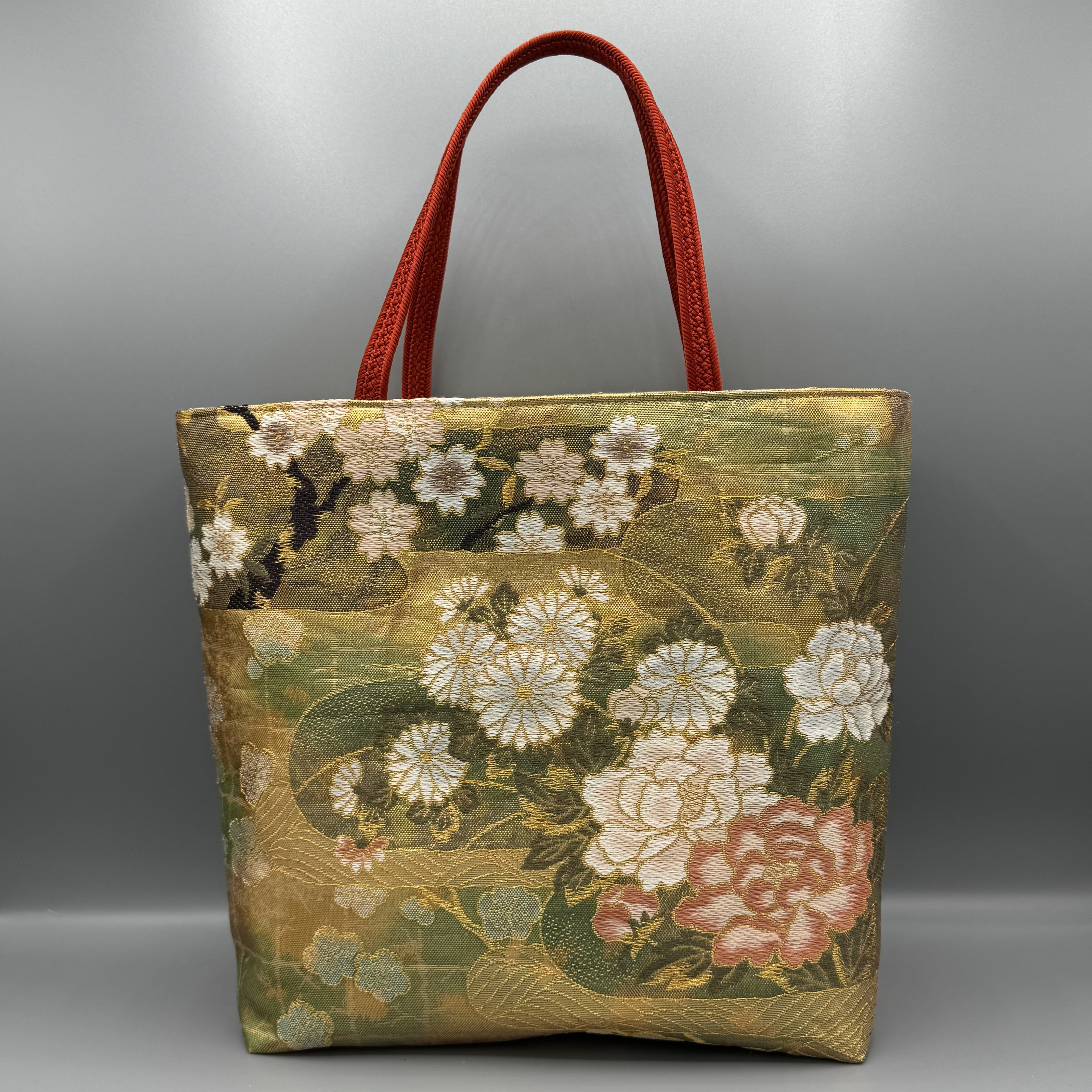 着物 帯 帯締め ハンドメイド トートバッグ リメイク 金 桜 梅 もみじ
