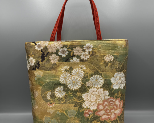 着物 帯 帯締め ハンドメイド トートバッグ リメイク 金 桜 梅 もみじ