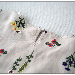 リネン100％花総刺繡ポケット付シンプルな大人可愛い七分袖ワンピース♪ 5枚目の画像