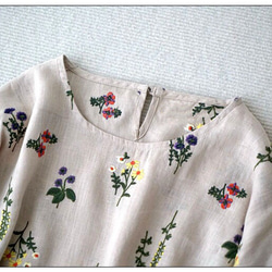 リネン100％花総刺繡ポケット付シンプルな大人可愛い七分袖ワンピース♪ 3枚目の画像