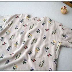 リネン100％花総刺繡ポケット付シンプルな大人可愛い七分袖ワンピース♪ 6枚目の画像