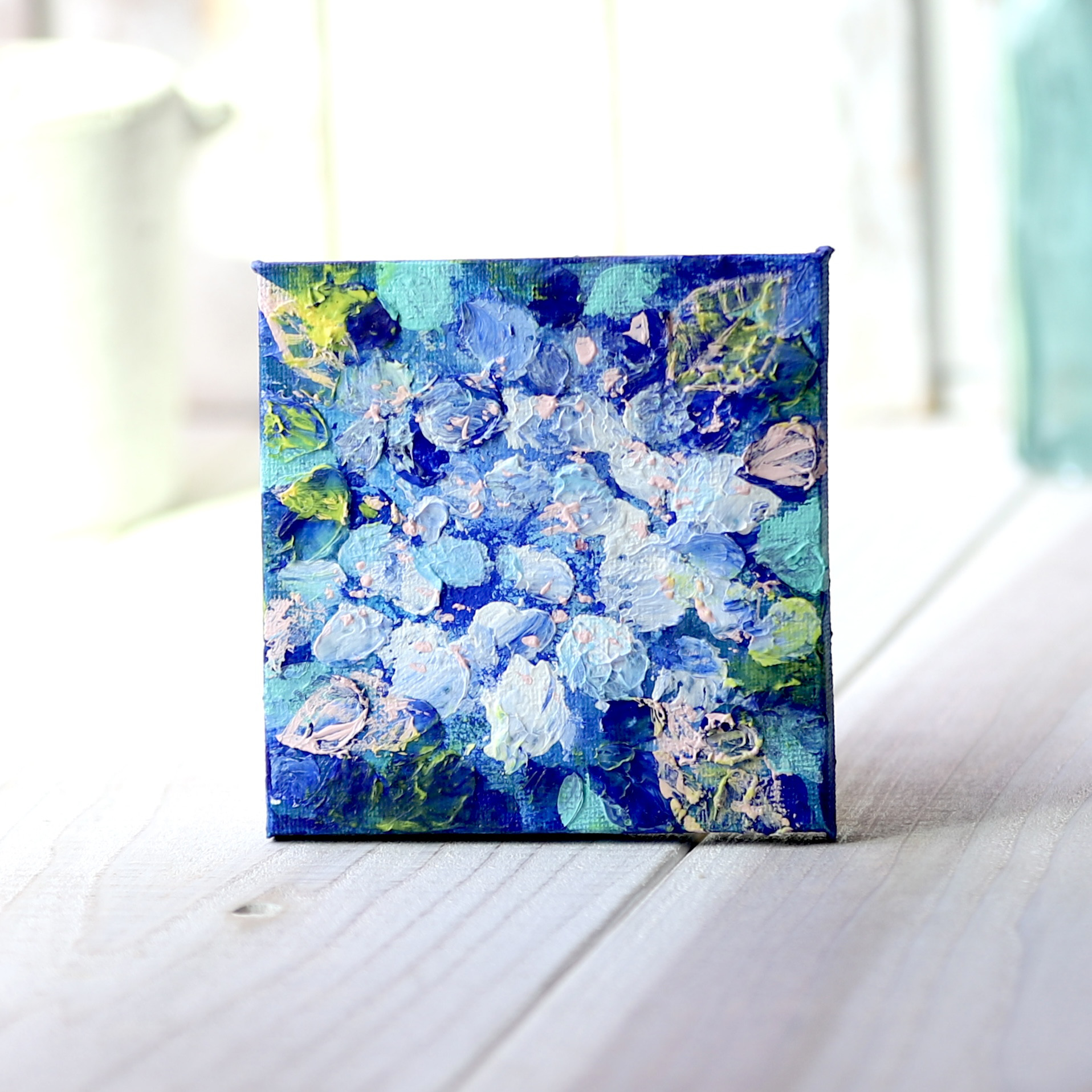紫陽花2025【原画】白の 紫陽花 10cm角 キャンバス 送料無料