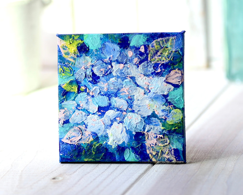 原画　油絵　白い紫陽花 紫陽花2025【原画】白の 紫陽花 10cm角 キャンバス 送料無料