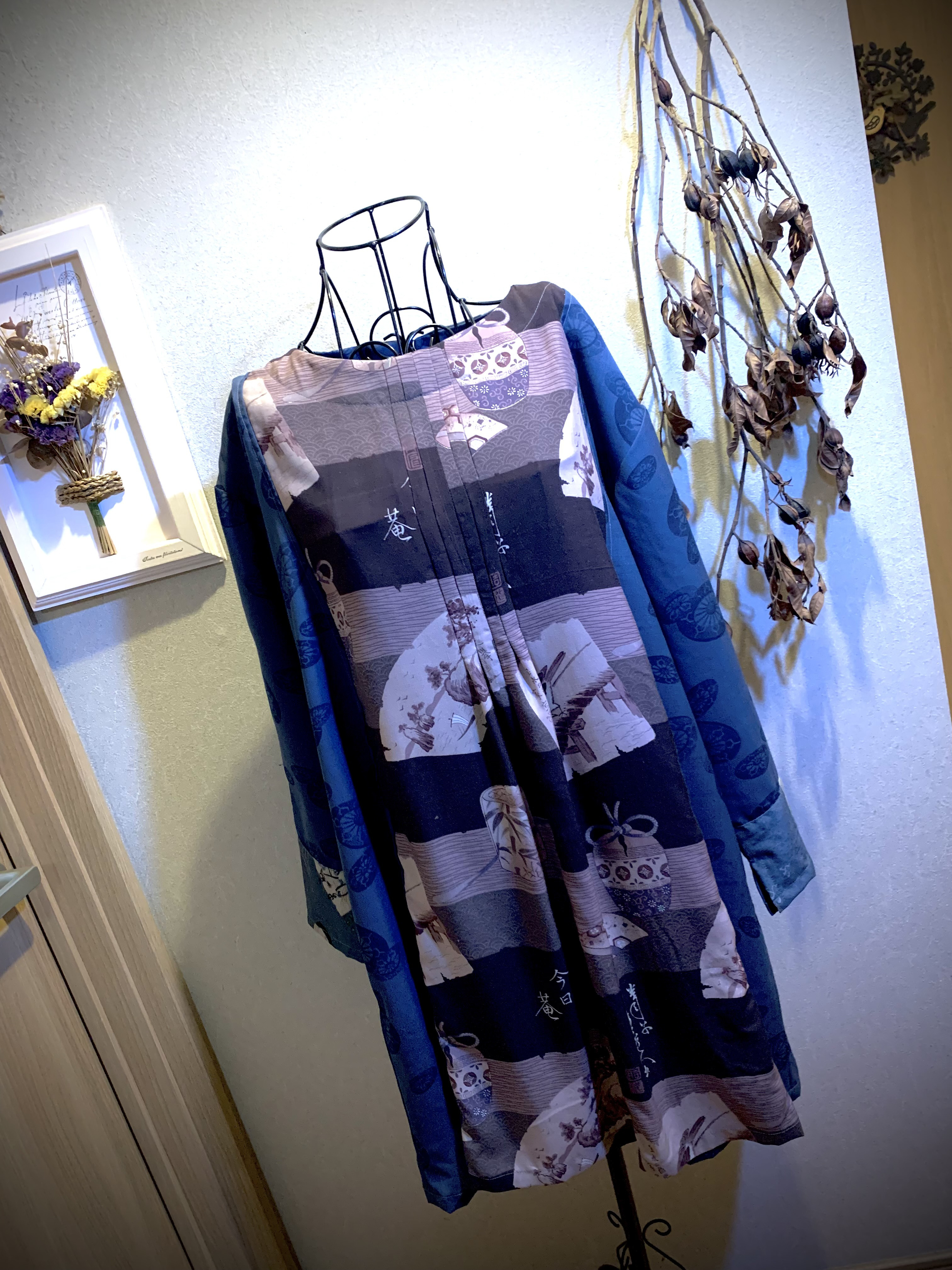 オシャレチュニック／／男物長襦袢で作ったオシャレチュニック／／軽くて裾広がり／／