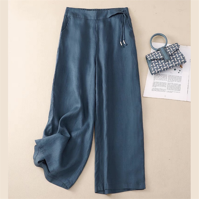 大人っぽ上品綿麻ワイドパンツ 背面ゴム 快適 こなれ感 ストレッチ ルーズ イージー