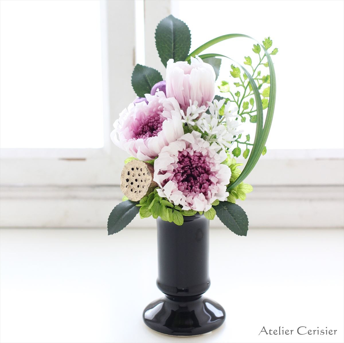 輪菊のお供え花（紫白菊 蓮）Mサイズ 仏花 プリザーブドフラワー