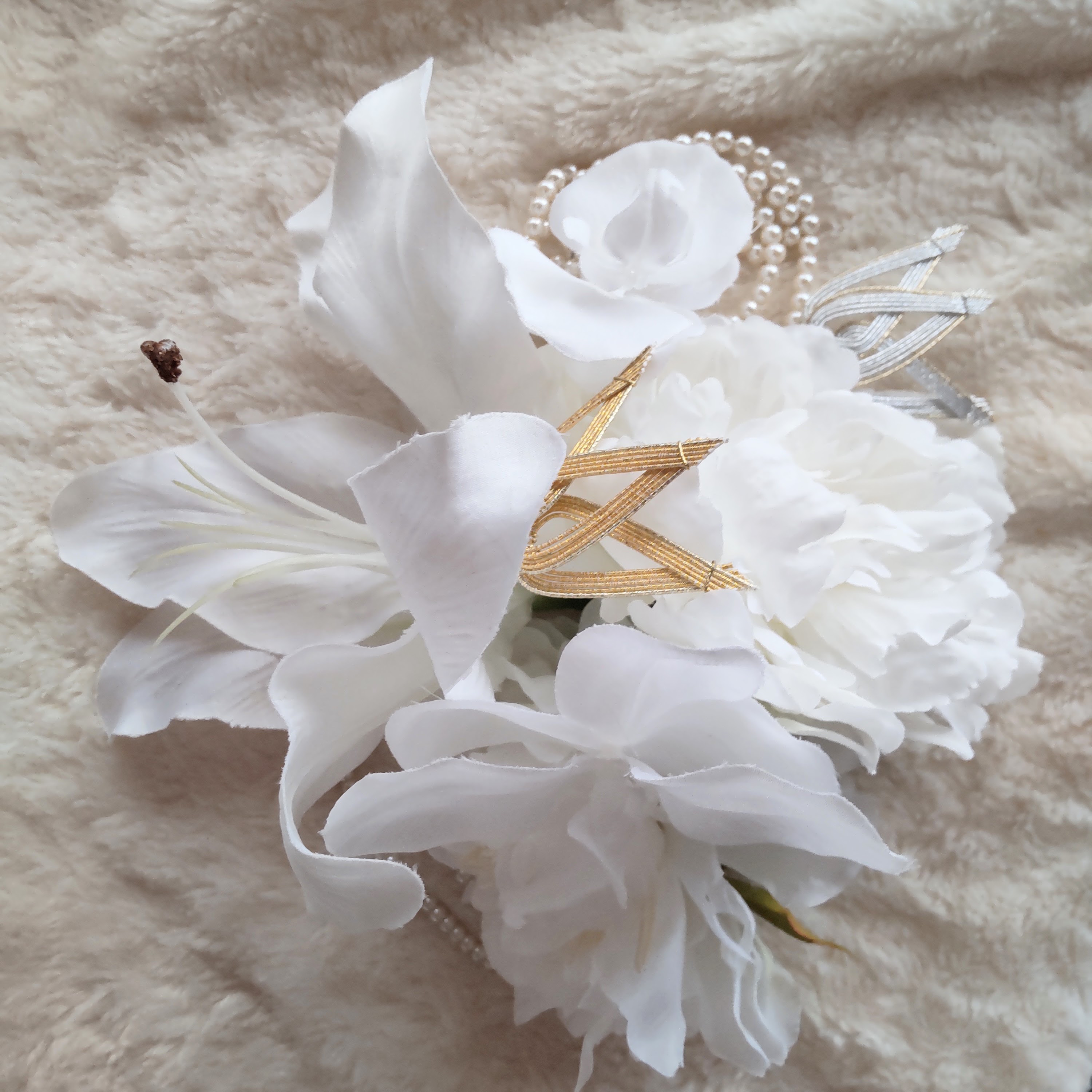 造花髪飾り　カサブランカ　ピオニー　ラン