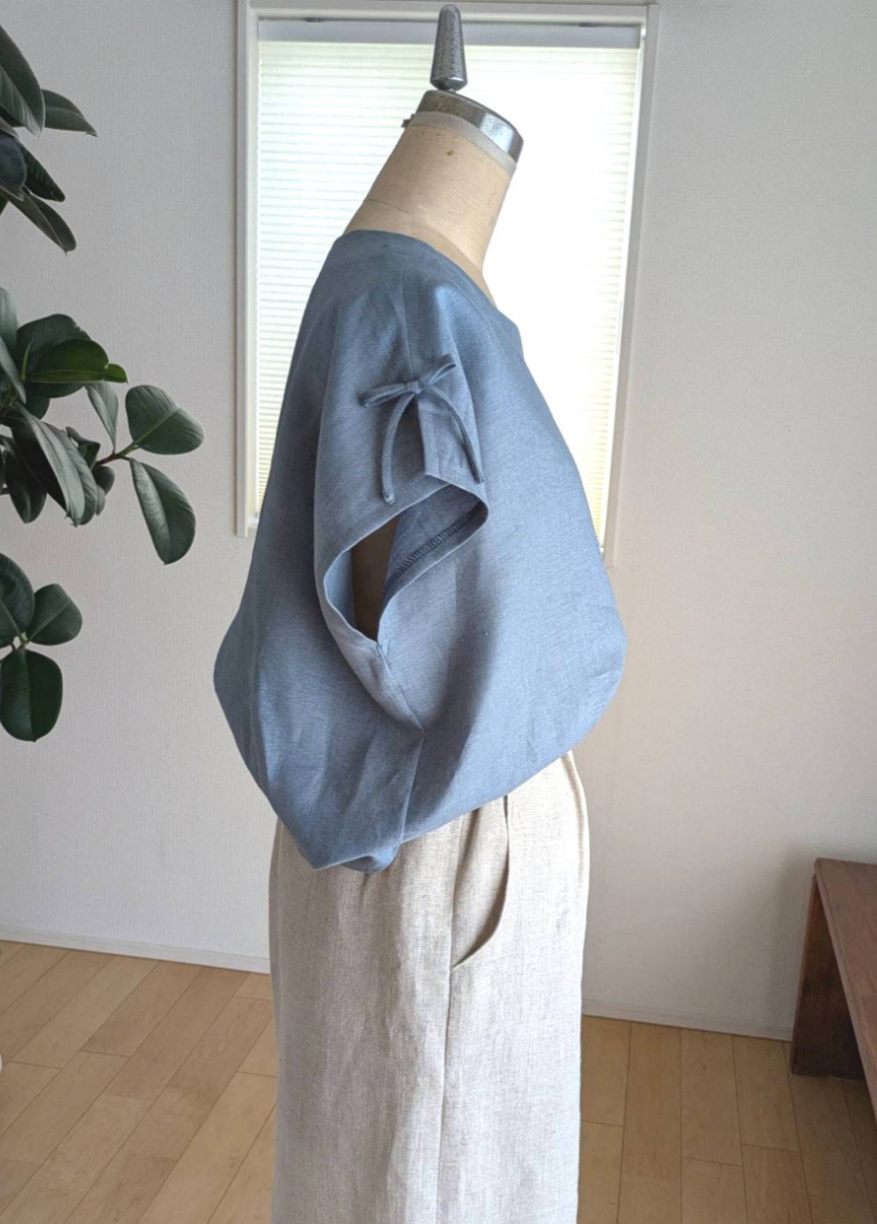 ✽リネン✽フレンチブラウス✽空色✽ボートネック✽