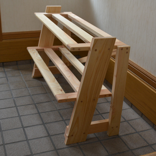 シューズラック 幅73cm 奥行25cm 高さ47cm 無垢のヒノキ 靴棚 靴箱