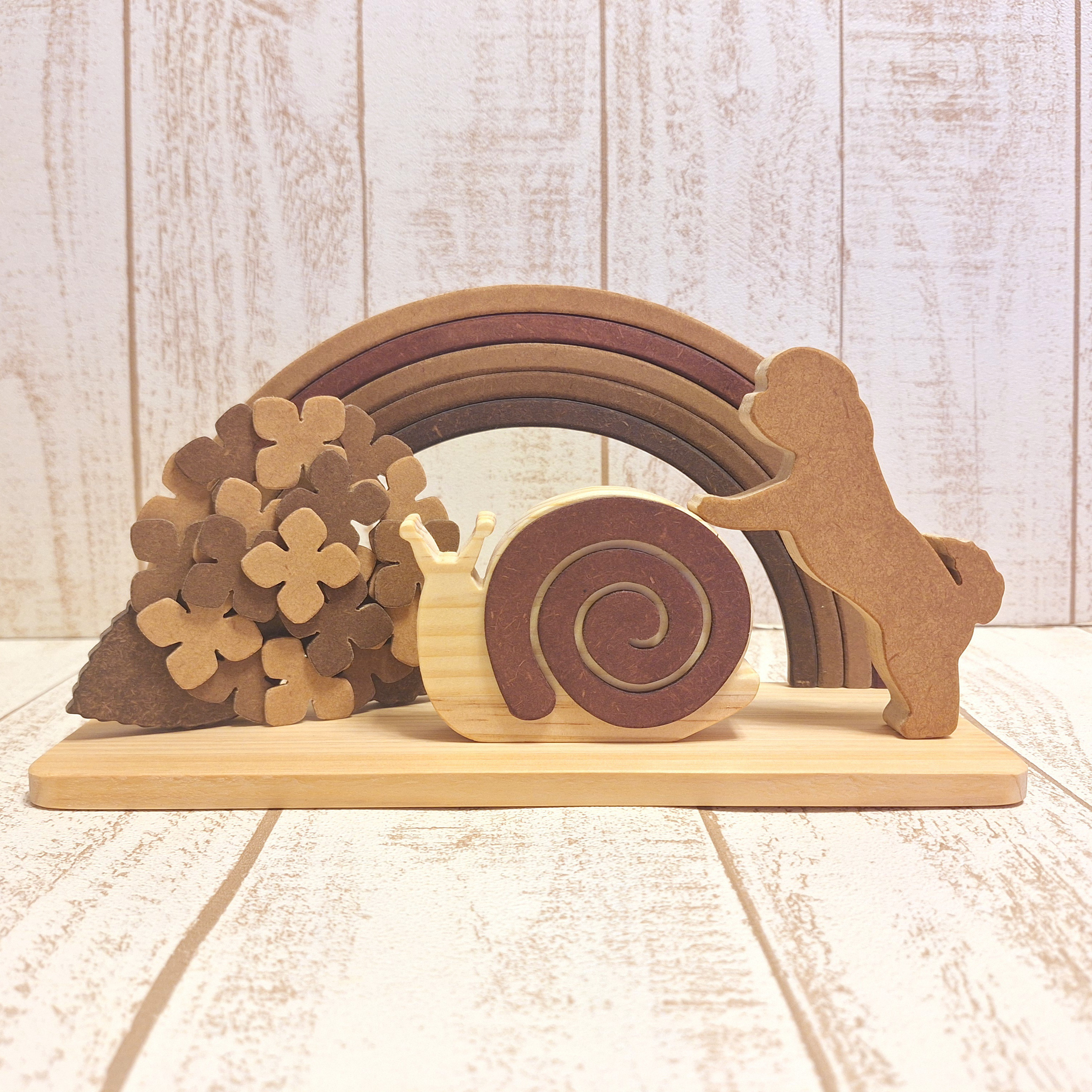 受注制作☆梅雨☆虹と紫陽花とカタツムリとシーズーの置物☆犬種の変更も色変更も可能！