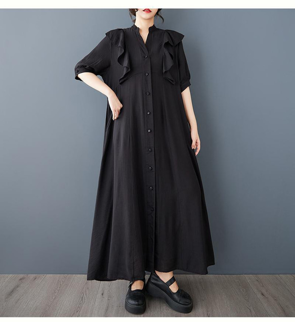 ロング ワンピース フリル 大きいサイズ レディース 春夏 新品