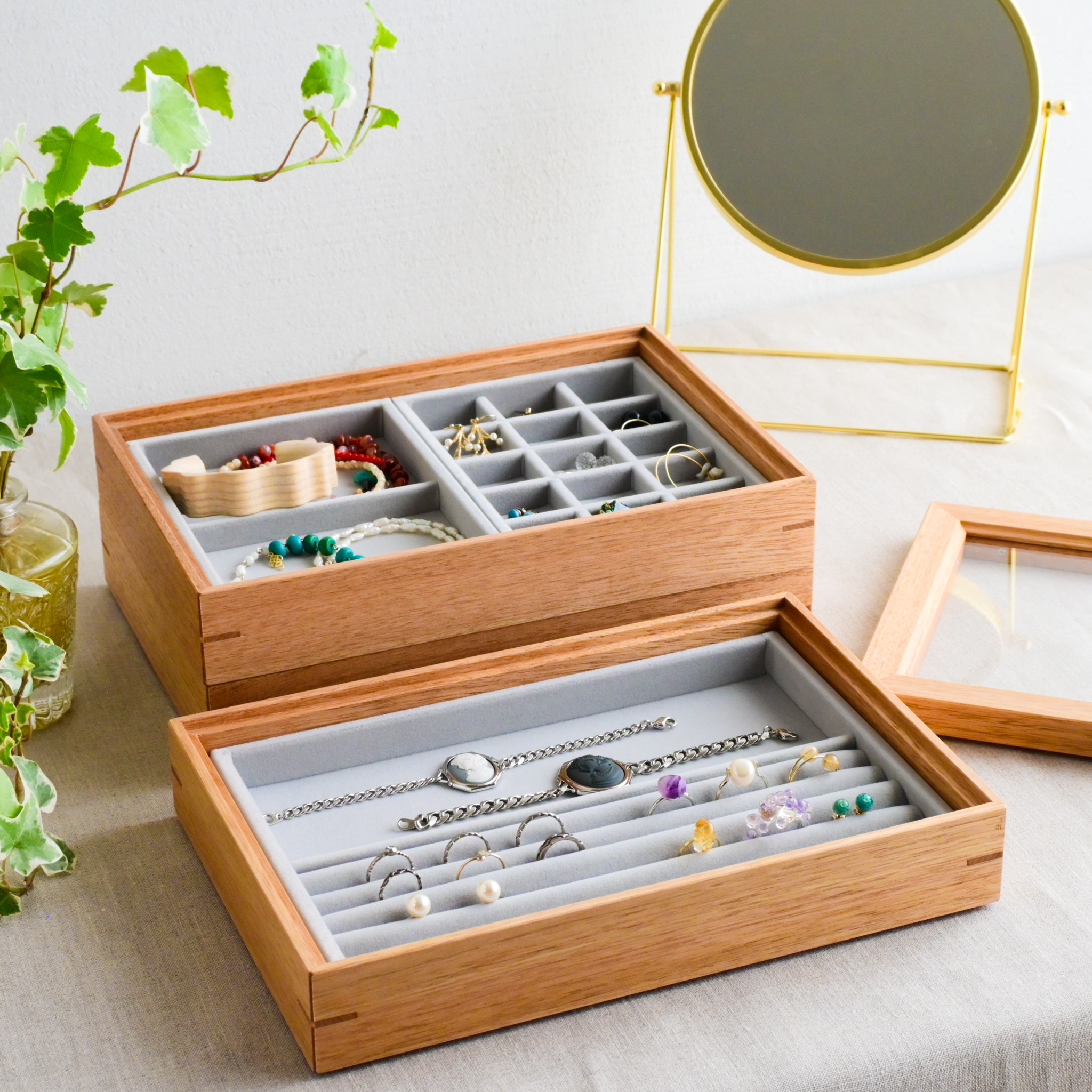 大正ロマンなジュエリーボックス、トレイ付き