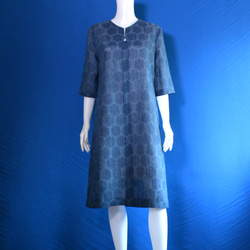 着物リメイク ロングワンピース（絹大島紬）Vネック 長袖 ワンピース