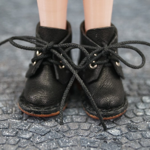 本革：1/6ドールシューズ／ショートブーツ ブラック／オビツ24