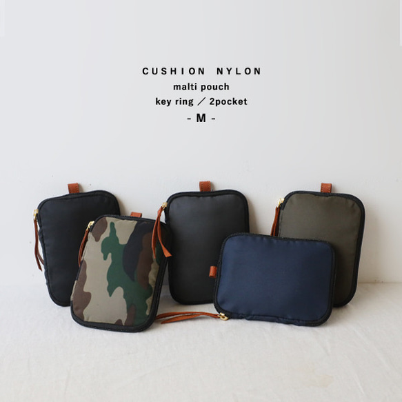 ⁂ラスト６　Mサイズ　クッション入り　ナイロン　キーケース　通帳　 キーリング　牛革レザー　軽量　クリスマス　S09E 10枚目の画像