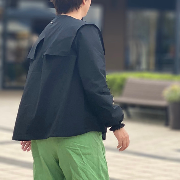 コットンブラウス　つけ襟　黒　セーラーカラー　Aライン　涼しい　軽い【受注製作】【送料無料】 3枚目の画像