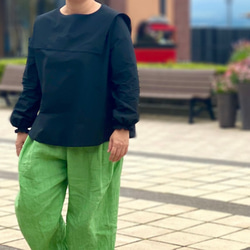 コットンブラウス　つけ襟　黒　セーラーカラー　Aライン　涼しい　軽い【受注製作】【送料無料】 2枚目の画像