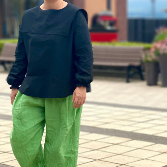 コットンブラウス　つけ襟　黒　セーラーカラー　Aライン　涼しい　軽い【受注製作】【送料無料】 2枚目の画像