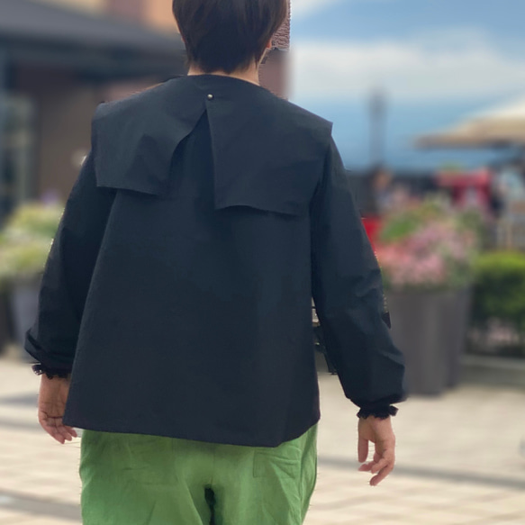 コットンブラウス　つけ襟　黒　セーラーカラー　Aライン　涼しい　軽い【受注製作】【送料無料】 4枚目の画像