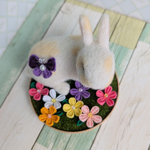 花工房円　はなうさぎ10点おまとめリクエスト 箱庭風・ドワーフうさぎとお花畑と蝶々 羊毛フェルト MIMI美