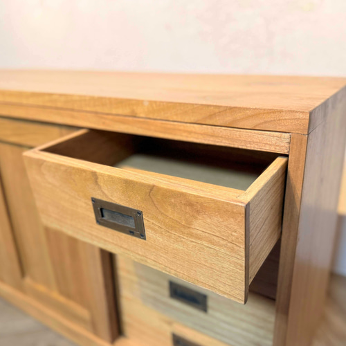 最安値】アンティーク調 スライド サイドボード チェスト 無垢 北欧