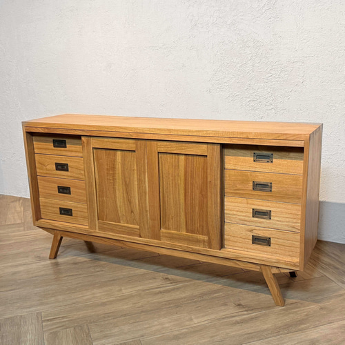 最安値】アンティーク調 スライド サイドボード チェスト 無垢 北欧