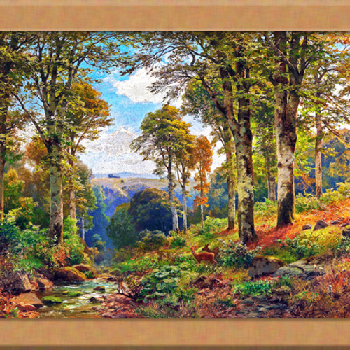 鹿のいる森の風景画 A4 ドイツのアート 絵画 ARTE 通販 19326189