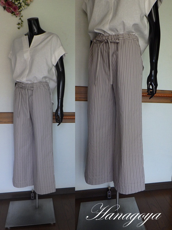 綿ワイドパンツ（ストライプ）ML