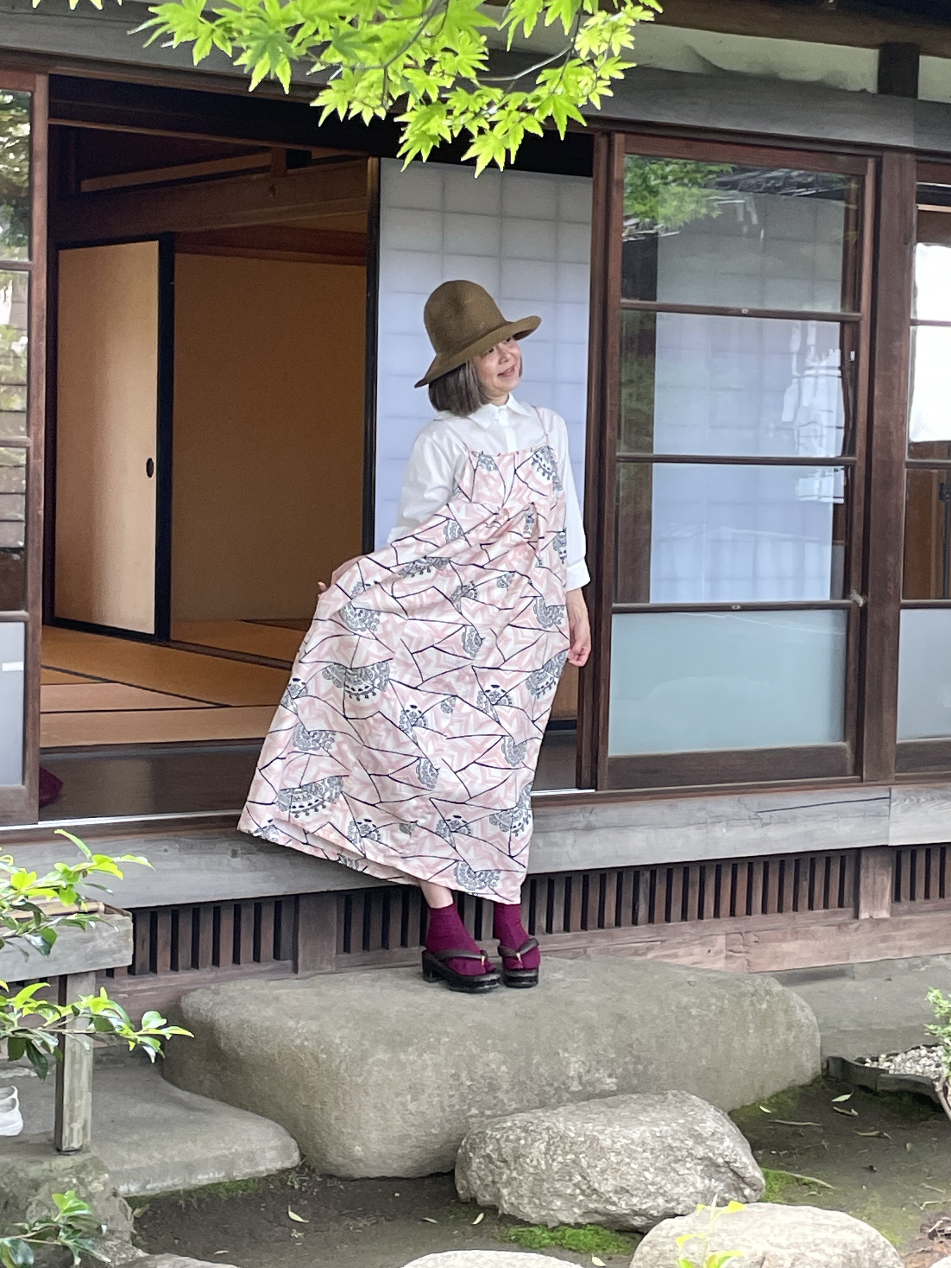 ヴィンテージ羽織×絹100％｜前後タックのロングドレス［一点物］