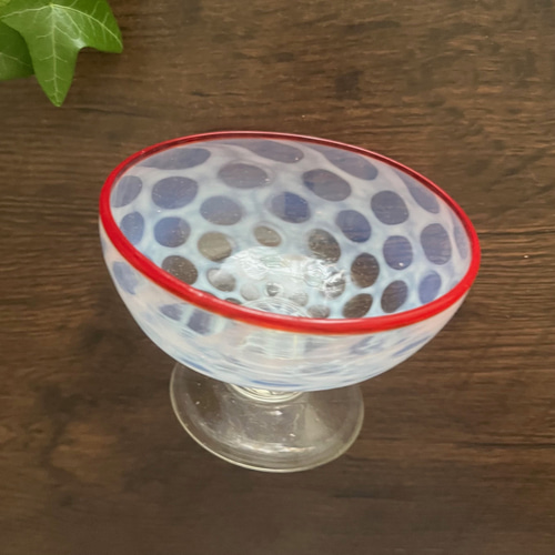 セット＞大正時代 水玉紋様 氷コップ 赤 ＋ クロスハート スプーン