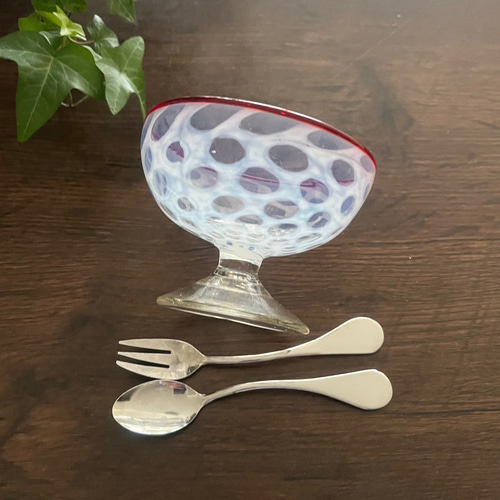 セット＞大正時代 水玉紋様 氷コップ 赤 ＋ クロスハート