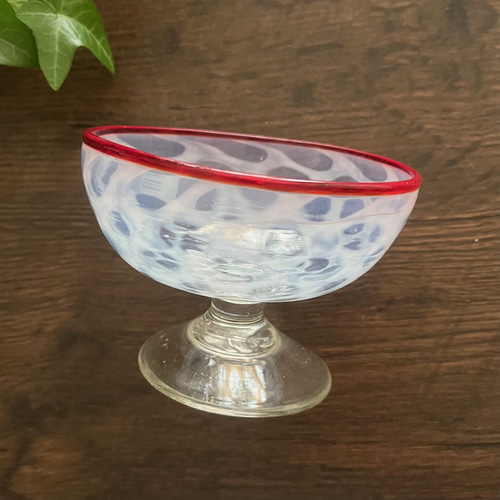 氷コップ 水玉紋様 赤 アンティーク 大正ロマン② セット＞大正時代 水玉紋様 氷コップ 赤 ＋ クロスハート