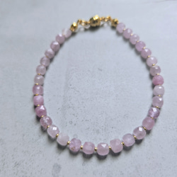 【再販】サージカルステンレス◆クンツァイトの細身ブレスレット 2枚目の画像