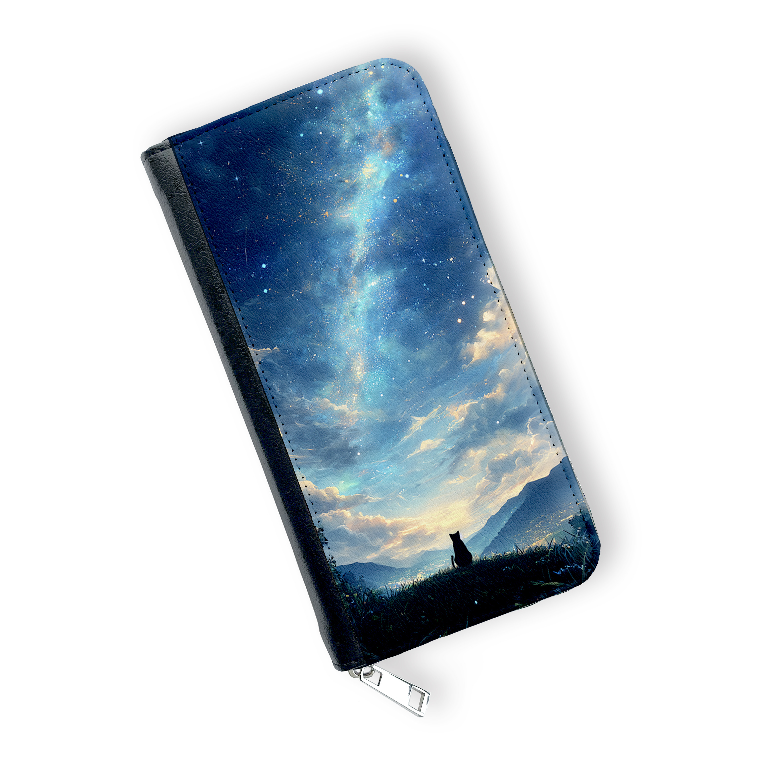 星標の降る丘　長財布　黒猫　ねこ　星空　山