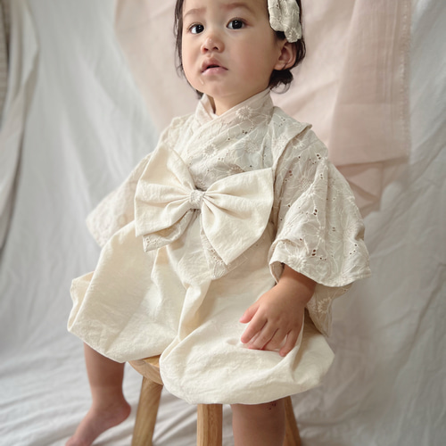 七五三、お食い初めに】ベビー袴 マーガレットレース ライトベージュ